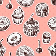 Seamless texture sweets donut biscuit on background polka dots