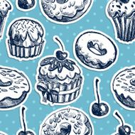 Seamless texture sweets donut biscuit on background polka dots N2