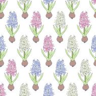 Seamless pattern with blooming hyacinths Seasonal background N2