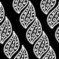 Lace seamless pattern with white leaves on black background Vector N2