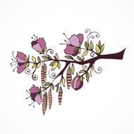 Hand drawn branch with flowers N2