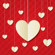 Paper hearts red background Valentines day card