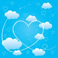 Valentines day card with hearts arrow and clouds