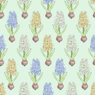 Seamless pattern with blooming hyacinths Seasonal background N3