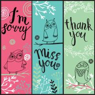 Banners with cute owl in flowers Stylish holiday background