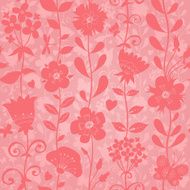 Pink seamless pattern with flowers butterflies and dragonflies