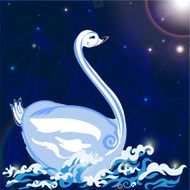 swan floats on the waves