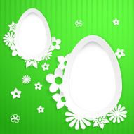 Background with eggs and paper flowers on green