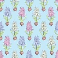 Seamless pattern with blooming hyacinths Seasonal background N4