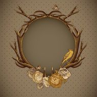 Vintage roses vector card with deer antlers
