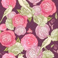 Rose Seamless Background with Birds N2