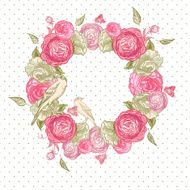 Floral frame with roses birds and butterflies