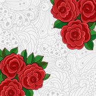 Background with red roses and leaves