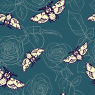 Seamless pattern with roses and butterflies N2