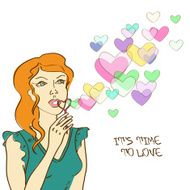 Illustration with girl blowing soap bubbles