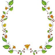 floral frame with line drawing doodle flowers
