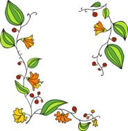 design elements with line drawing doodle flowers