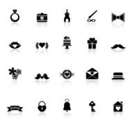 Wedding icons with reflect on white background N2
