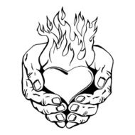 flaming heart in her hands