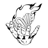 flaming heart in her hand