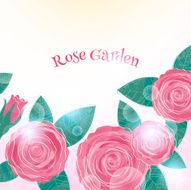 Decorative background with blooming flowers Red roses and leafs