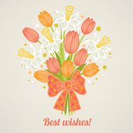 Greeting card with tulips and narcissus