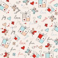 hand draw texture - seamless pattern with hearts gifts butterf
