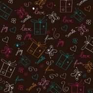 hand draw texture - seamless pattern with hearts gifts butterf N2