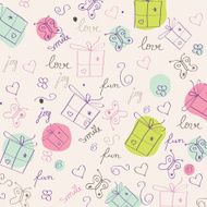 hand draw texture - seamless pattern with hearts gifts butterf N6