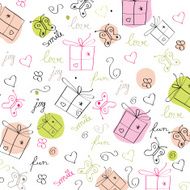 hand draw texture - seamless pattern with hearts gifts butterf N7