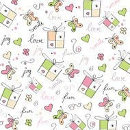 hand draw texture - seamless pattern with hearts gifts butterf N8