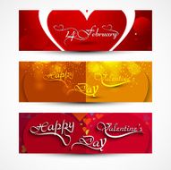 Valentines day greeting card colorful three headers set design vector