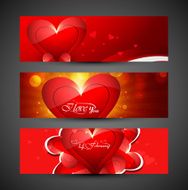 Valentine&#039;s day colorful heart banners or headers set design vector