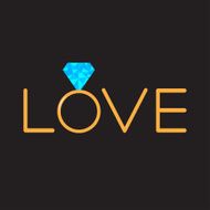 Wedding gold ring with polygonal blue diamond Word love Card N2