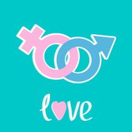 Male and female signs Love card Flat design style