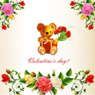 Valentine s card with Teddy bear and roses
