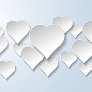 Abstract flying hearts on light blue background Valentines day