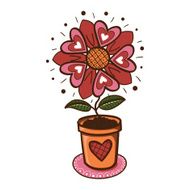 Flower with hearts in a pot