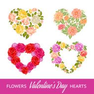 Four rose hearts set
