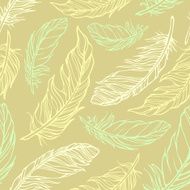 Seamless pattern with outline decorative feathers