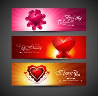 Valentines day bright colorful greeting card for three header