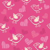 Romantic seamless pattern with stylized bird and heart N2