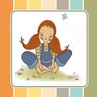 romantic girl sitting barefoot in the grass N2