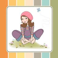 romantic girl sitting barefoot in the grass N4