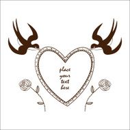 Heart frame with swallows and roses