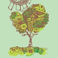 Spring tree stylized illustration