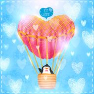 Valentines card with cute cartoon penguine N2