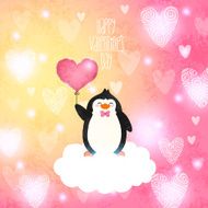 Valentines card with cute cartoon penguine N3