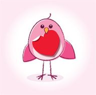 Staring Pink Love Bird with Heart