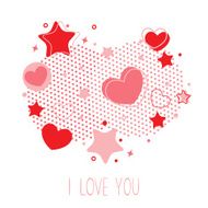 Cute Valentine card with hearts stars and halftone
